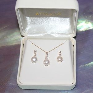 Macy’s 14K Gold Necklace + Earrings with Pearls